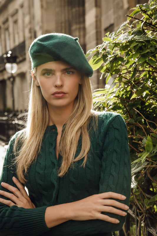 Forest green cashmere beret by Kiltane.