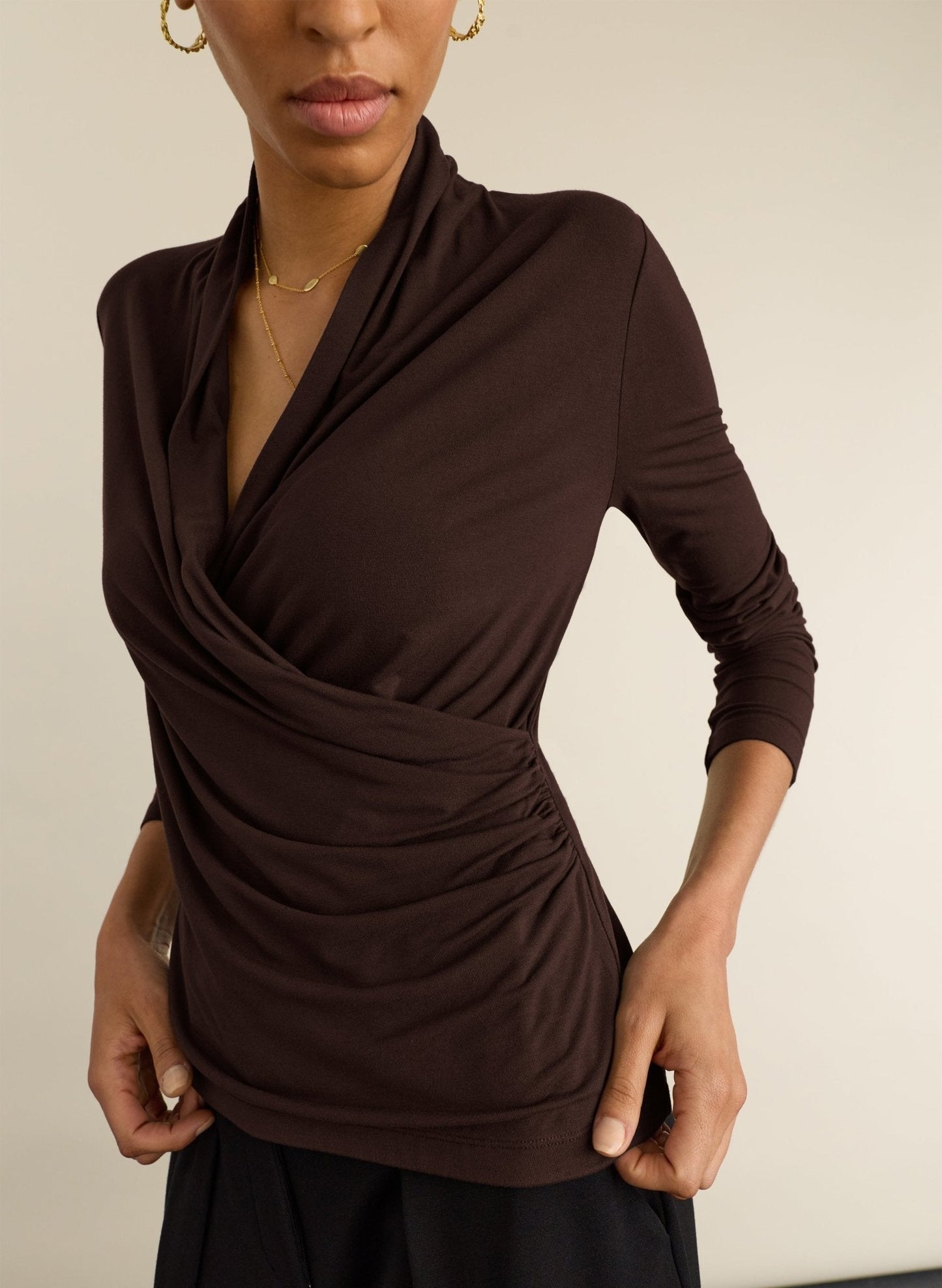 Gylda Fixed Wrap Top - Dark Chocolate