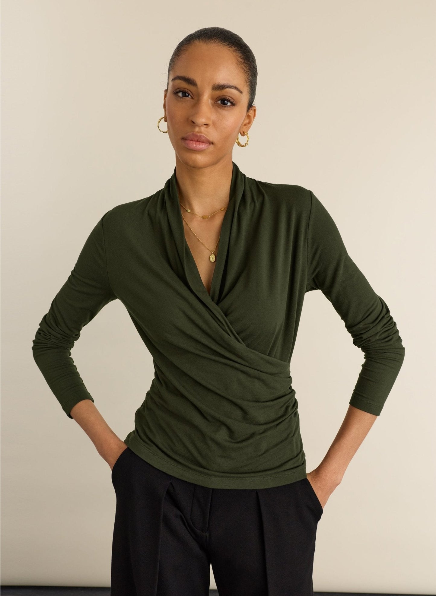 Gylda Fixed Wrap Top - Khaki