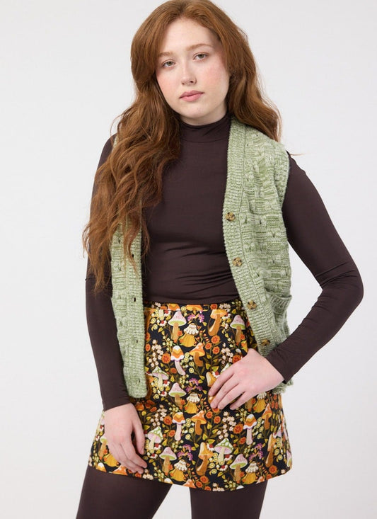 Scarlett Mushroom Print A-Line Skirt (Black)