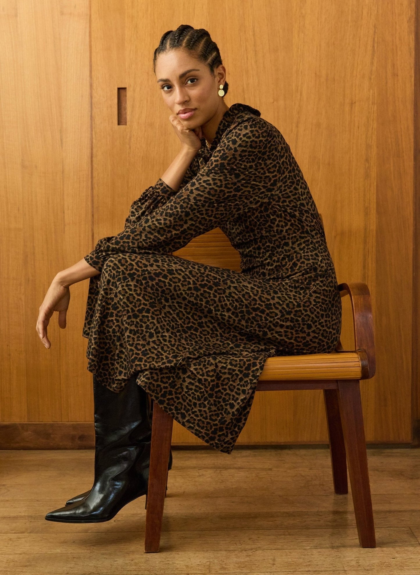 Hannah Printed Jersey Midi Dress / Chestnut Leopard
