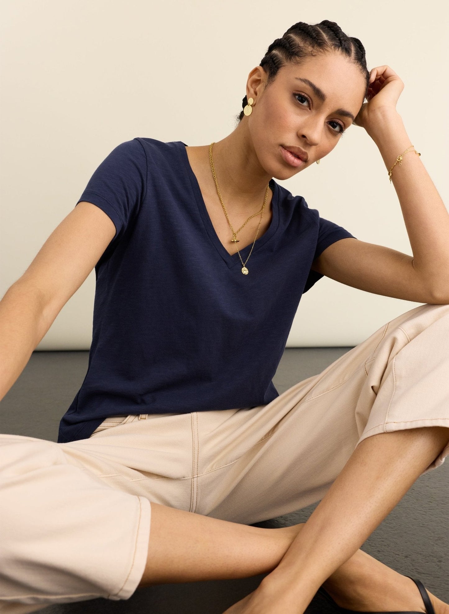 Hanorah Organic V-Neck Tee / Deep Indigo