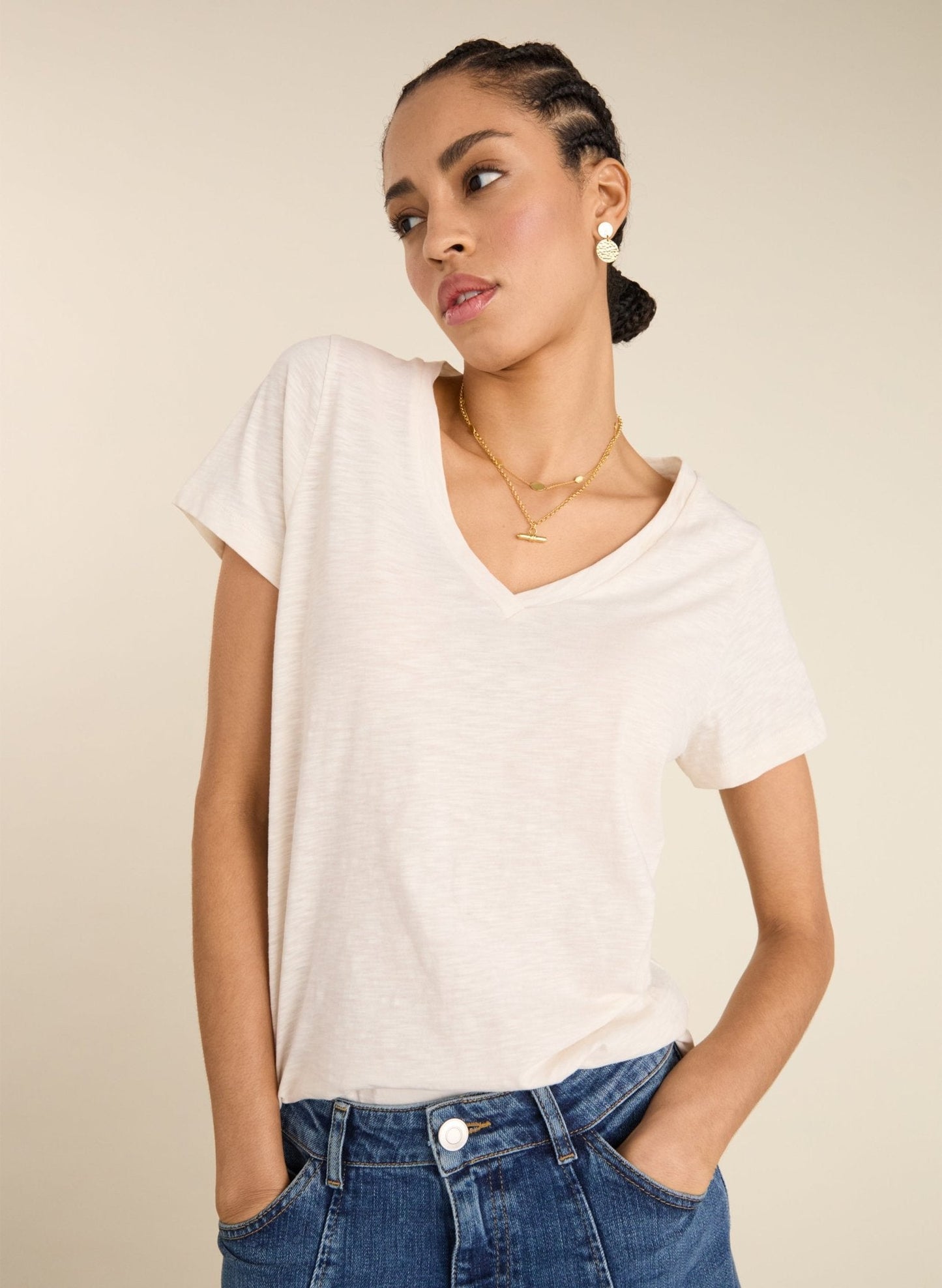 Hanorah Organic V-Neck Tee / Pure White