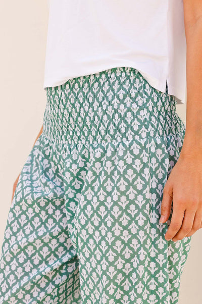 Harem Organic Cotton Trousers - Green/White