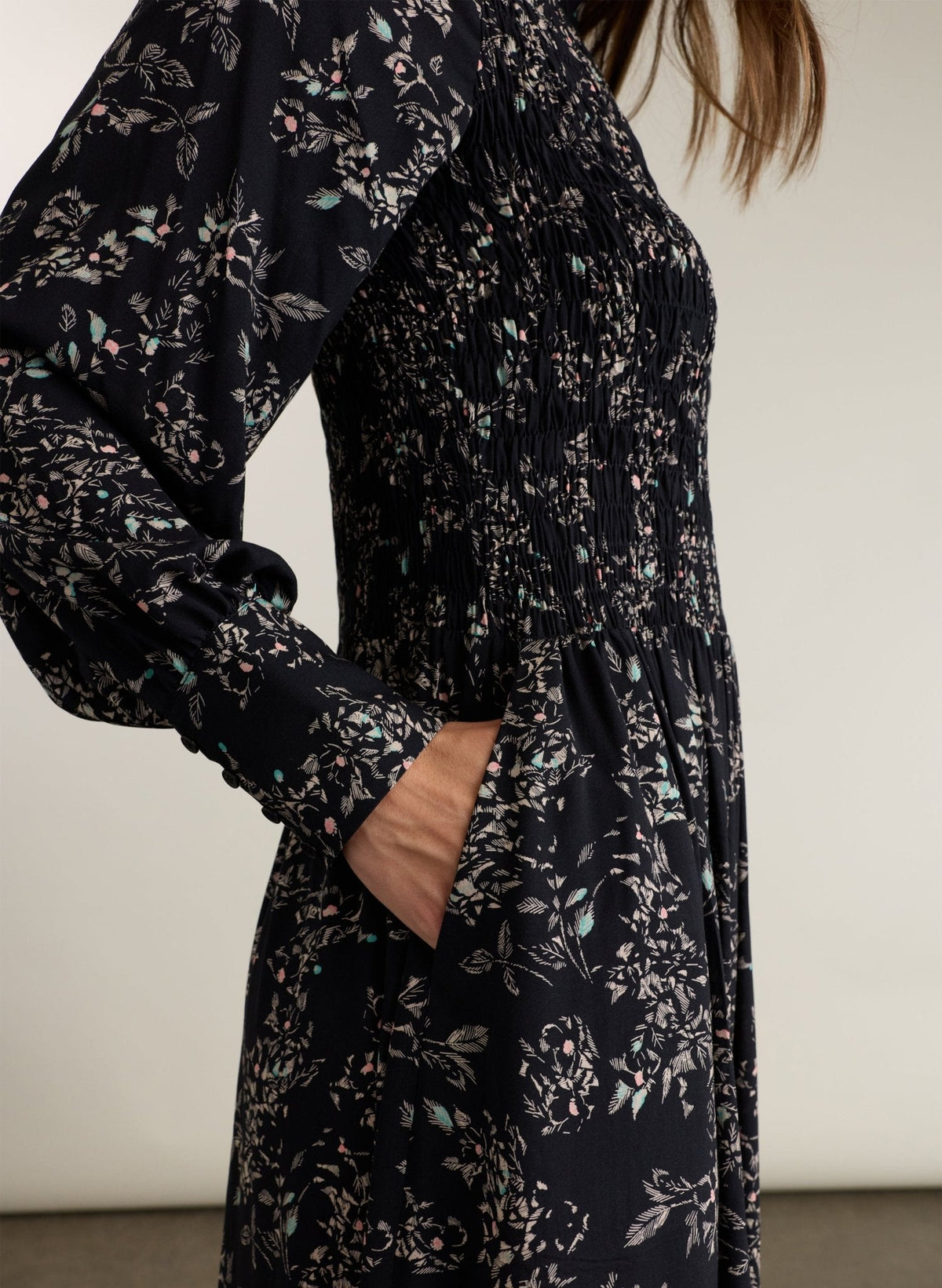 Helena Printed Midi Dress - Black Floral Sprig