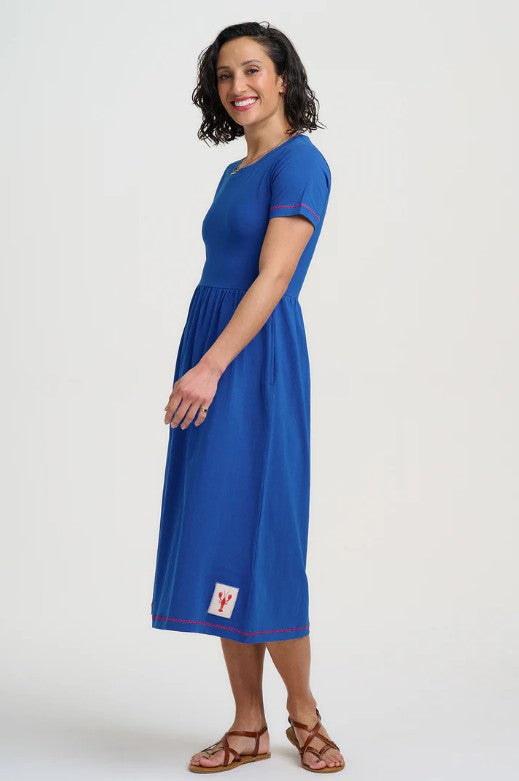 Ida Jersey Midi Dress - Blue, Lobster Badge