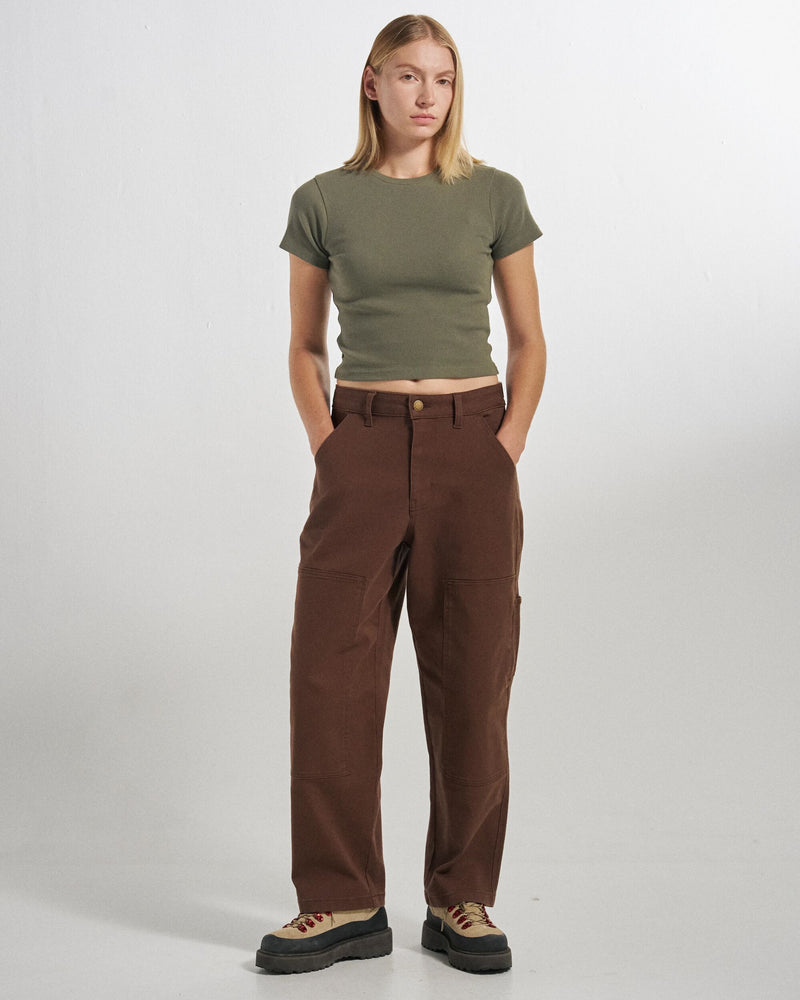 Chocolate brown cotton cargo pants.