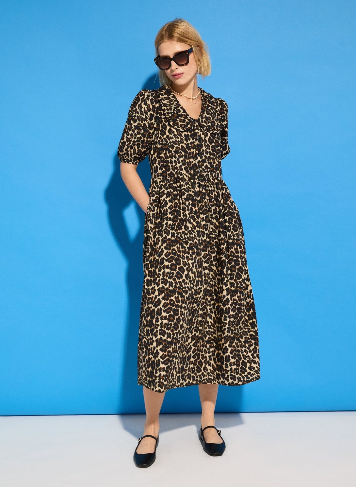 Imogen Organic Cotton Printed Midi Dress / Brown Leopard