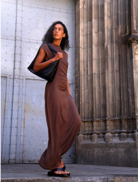 Soft cocoa brown maxi dress.