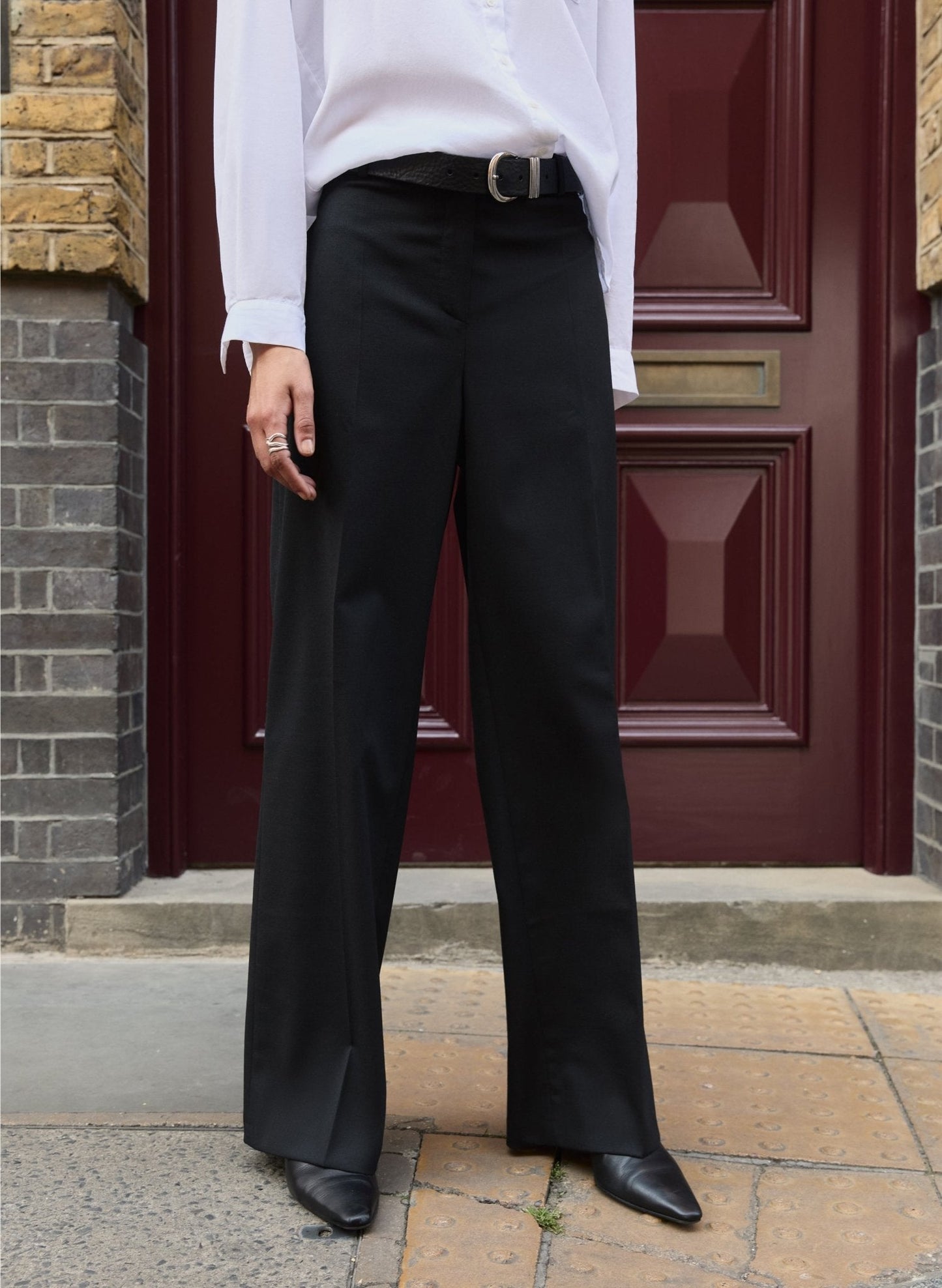 Ione Wool Blend Wide Leg Trousers / Caviar Black