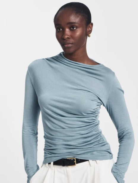 Iphis Draped Long Sleeve Top in Powder Blue