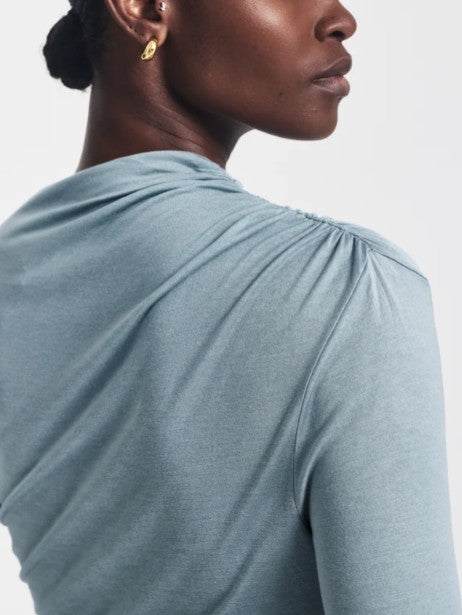 Iphis Draped Long Sleeve Top in Powder Blue