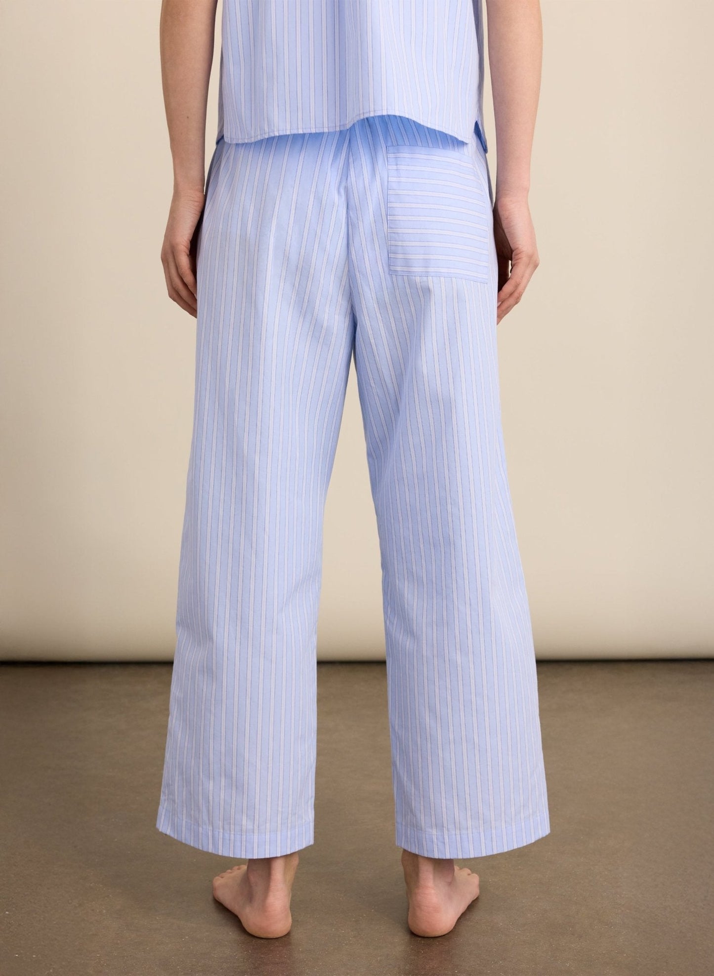 Iva Organic Cotton Stripe Pyjama Trousers - Blue & White Stripe