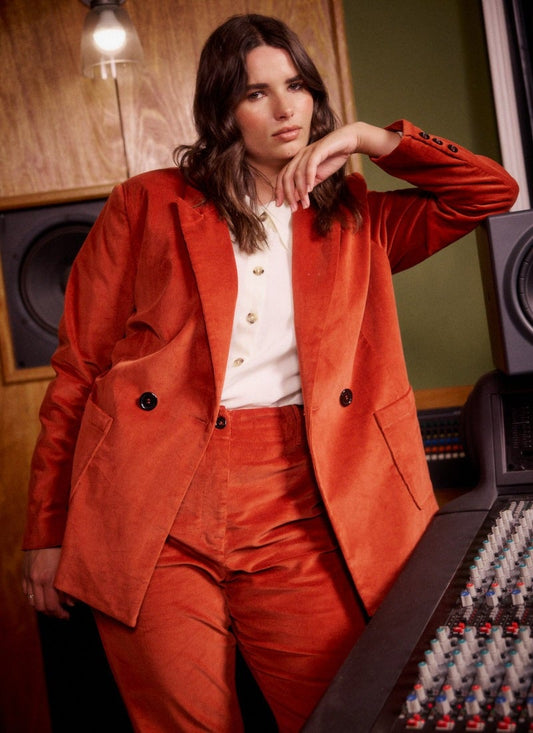 Jarvis Double Breasted Corduroy Blazer - Sustainable Organic Cotton (Orange)