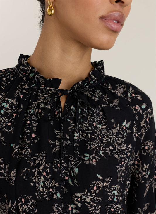 Jasmine Printed Blouse - Black Floral Sprig