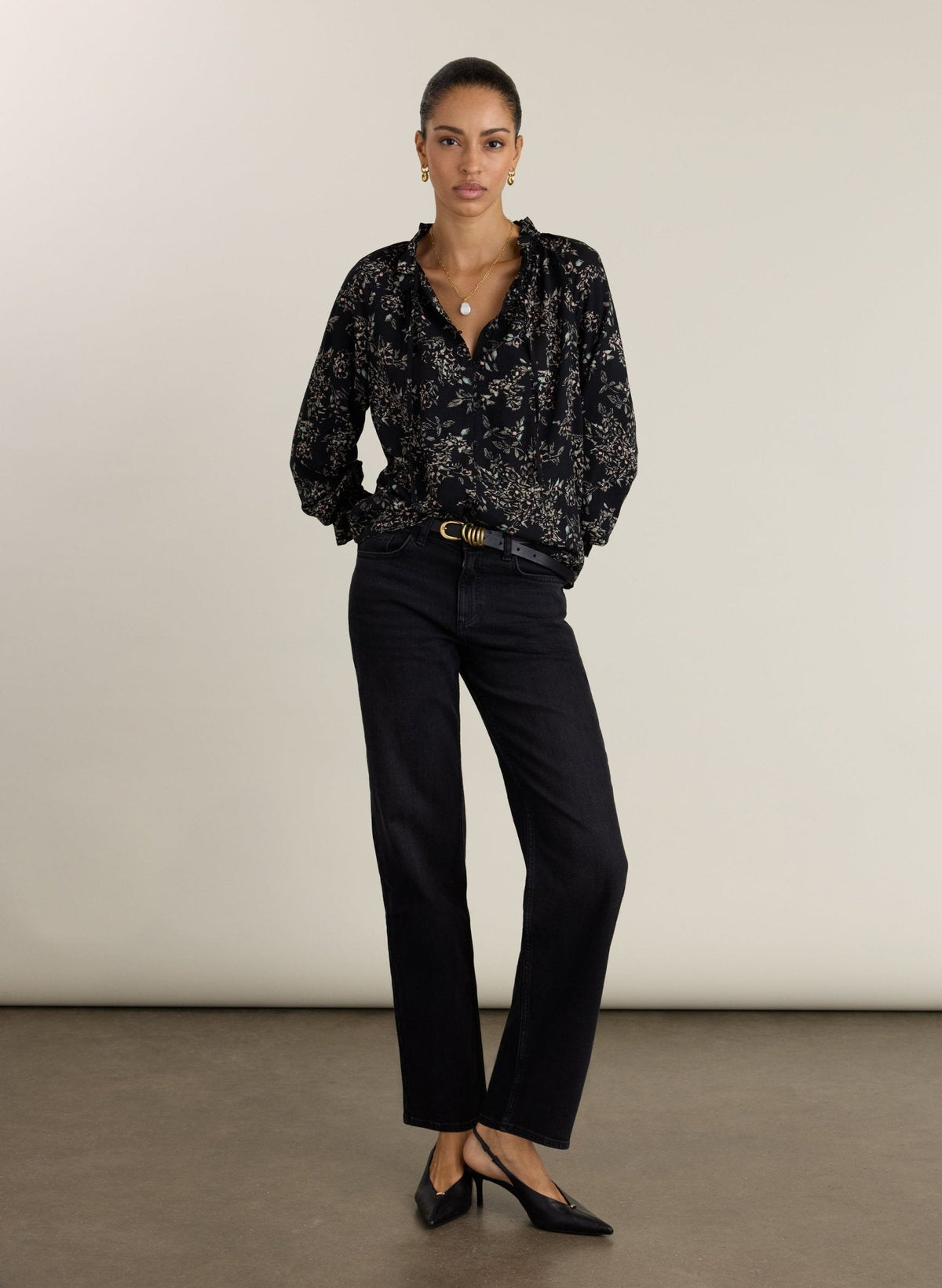 Jasmine Printed Blouse - Black Floral Sprig