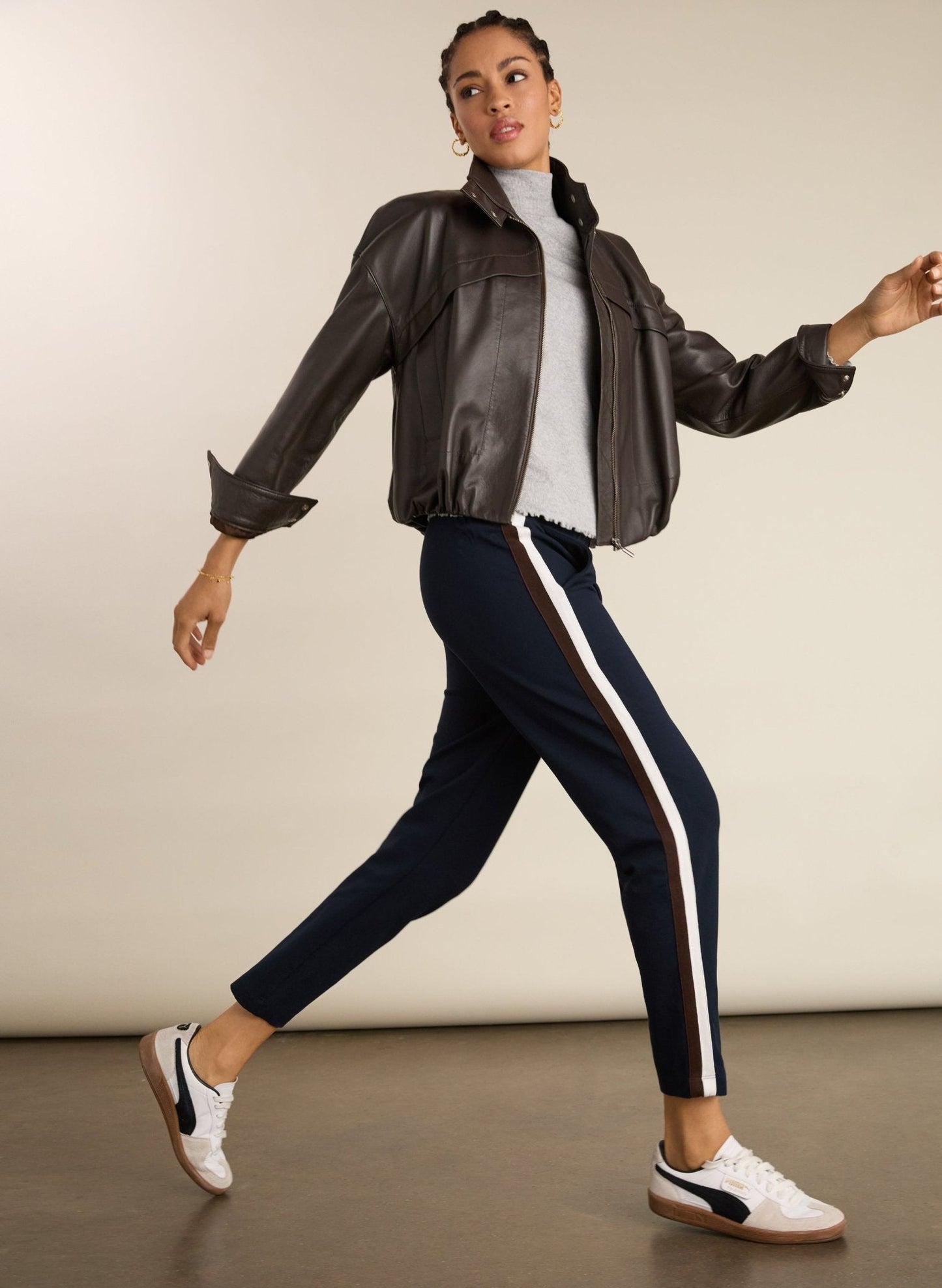 Jay Side Stripe Tapered Trousers / Classic Navy Chocolate & White