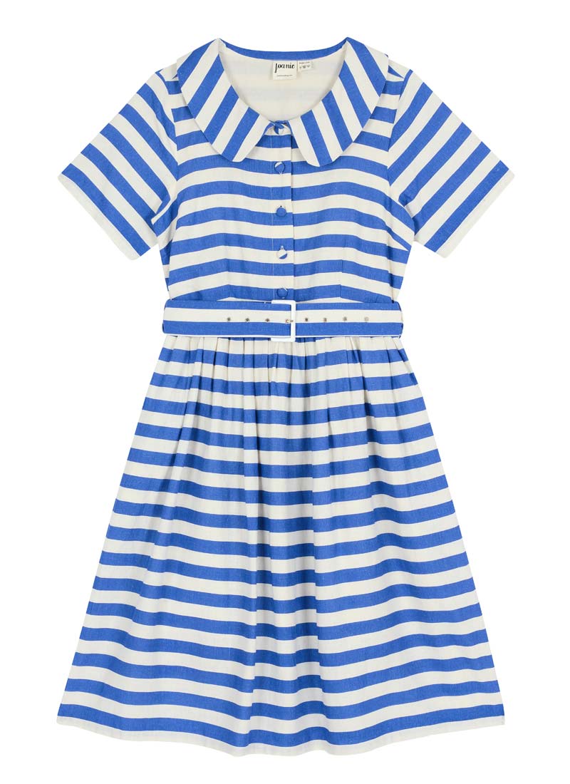Jean Stripe Print Collared Sundress - Blue