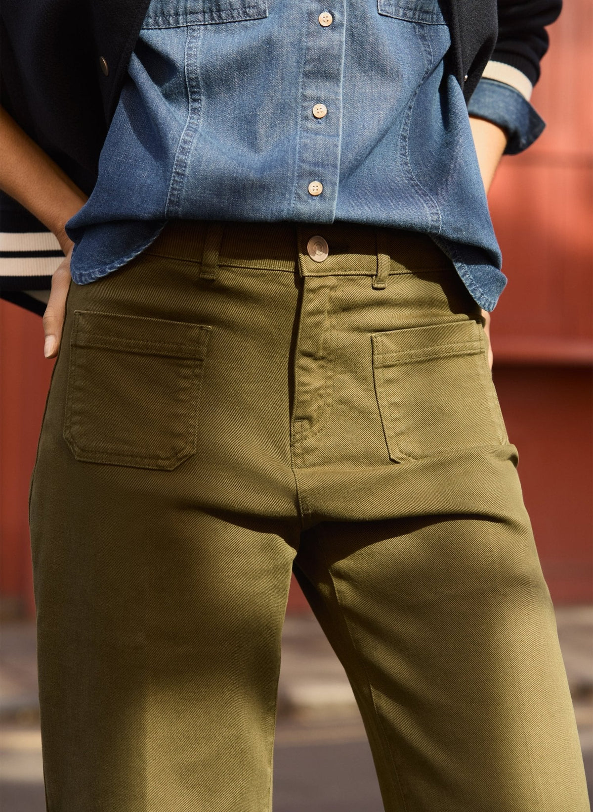 Jena Organic Cotton Stretch Wide Crop Jeans - Dark Olive