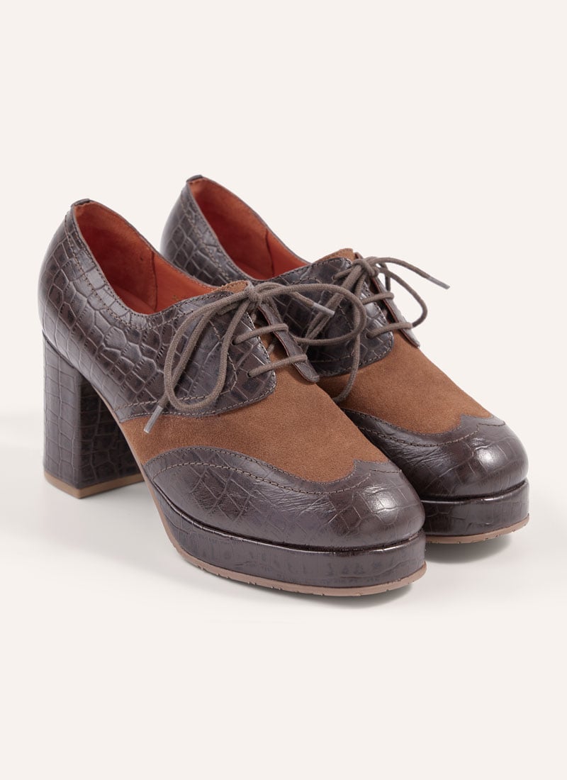 Strasbourg Leather Heeled Platform Brogues - Brown