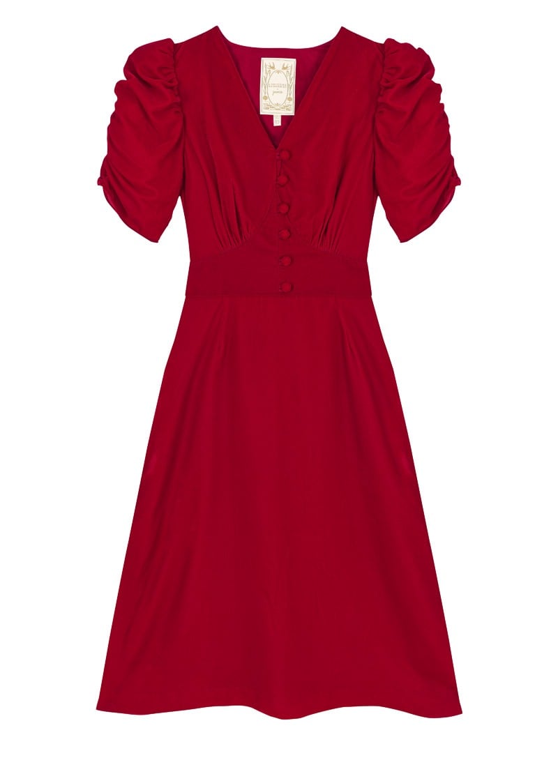 Christina Hendricks X Joanie - Neroli Puff Sleeve Velvet Dress - Scarlett Red