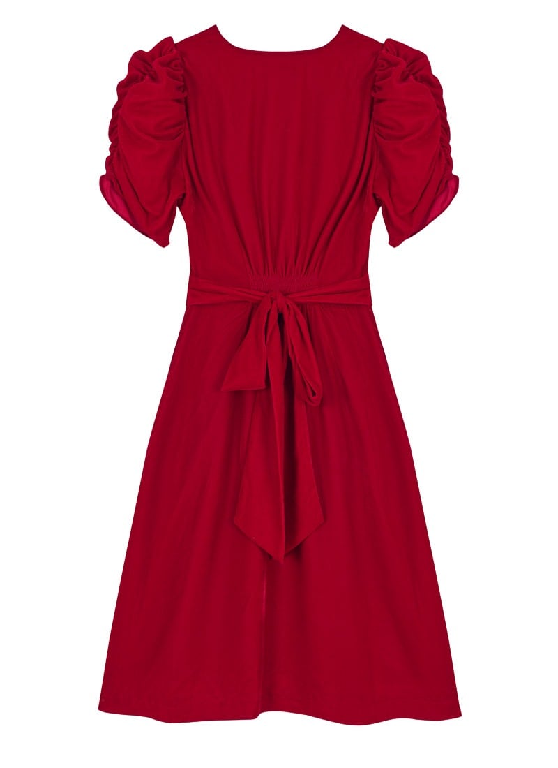 Christina Hendricks X Joanie - Neroli Puff Sleeve Velvet Dress - Scarlett Red