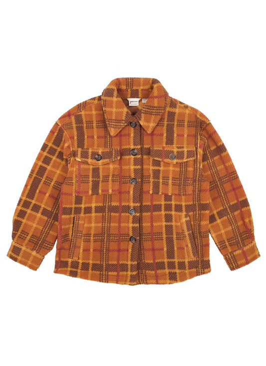 Jackie Tartan Fleece Shacket - Rust