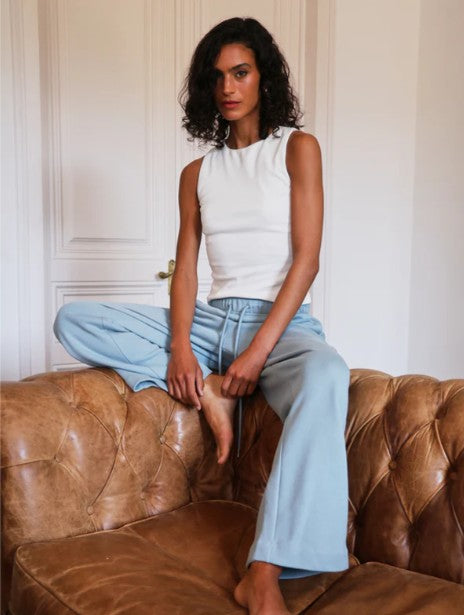 Powder blue organic cotton joggers.