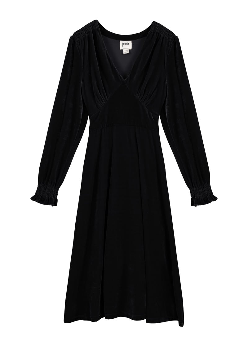 Juno Long Sleeve Velvet Midi Dress - Black