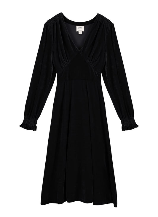 Juno Long Sleeve Velvet Midi Dress - Black
