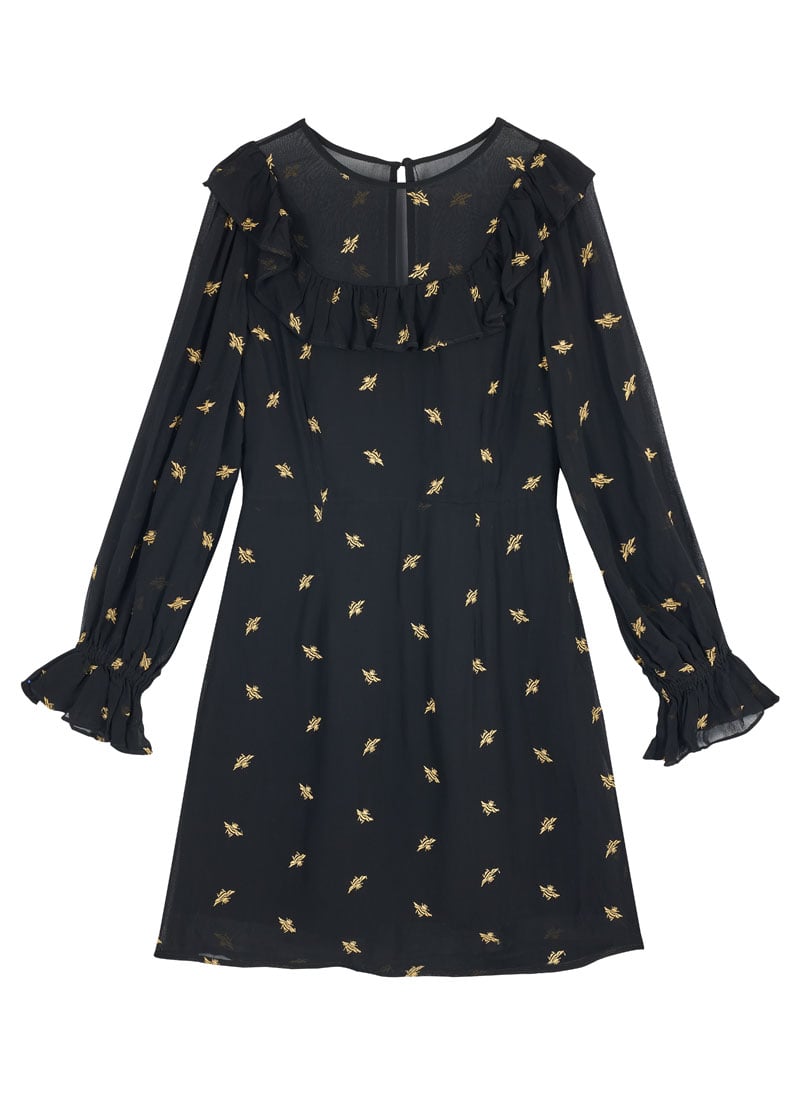 Kanchan Sheer Embroidered Long Sleeve Mini Dress - Black