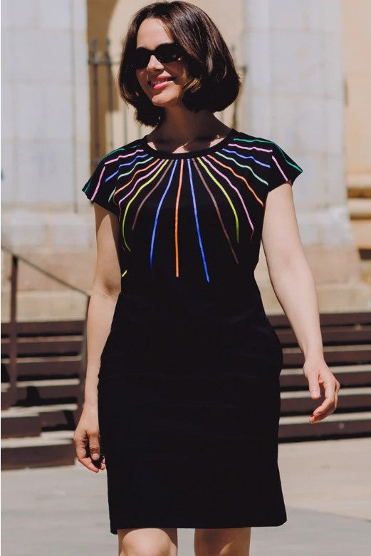 Katelyn Jersey Tunic Dress - Black, Lazer Rainbow