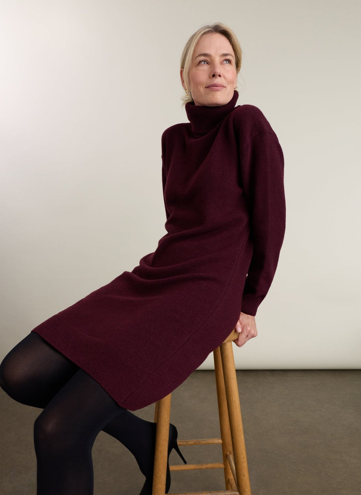 Katy Turtleneck Knit Dress - Burgundy