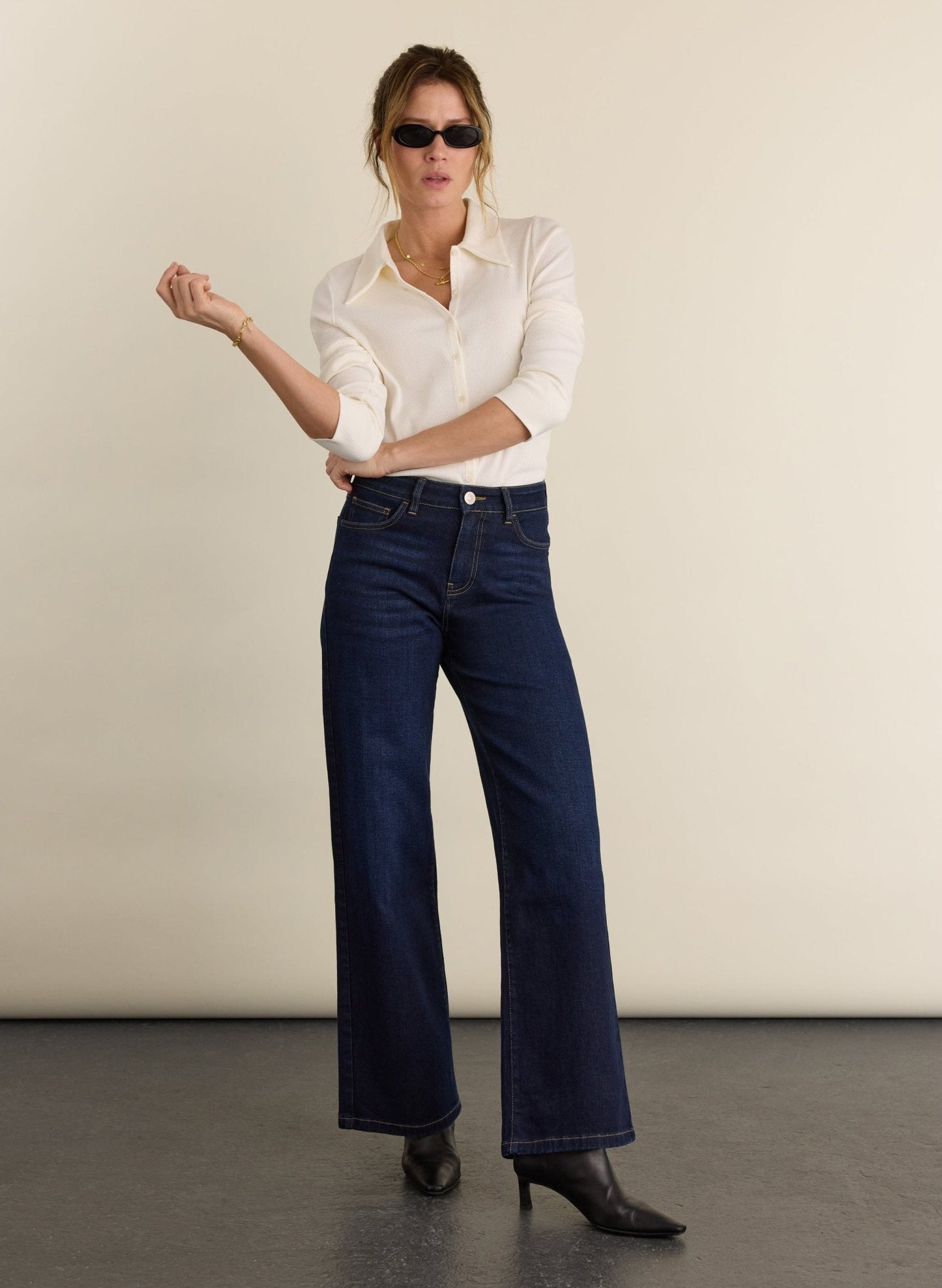 Kelly Ribbed Button-Down Top - Cream