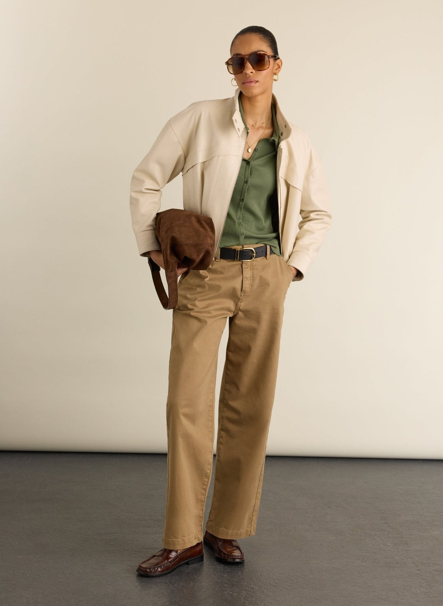 Kelly Ribbed Button-Down Top - Light Khaki