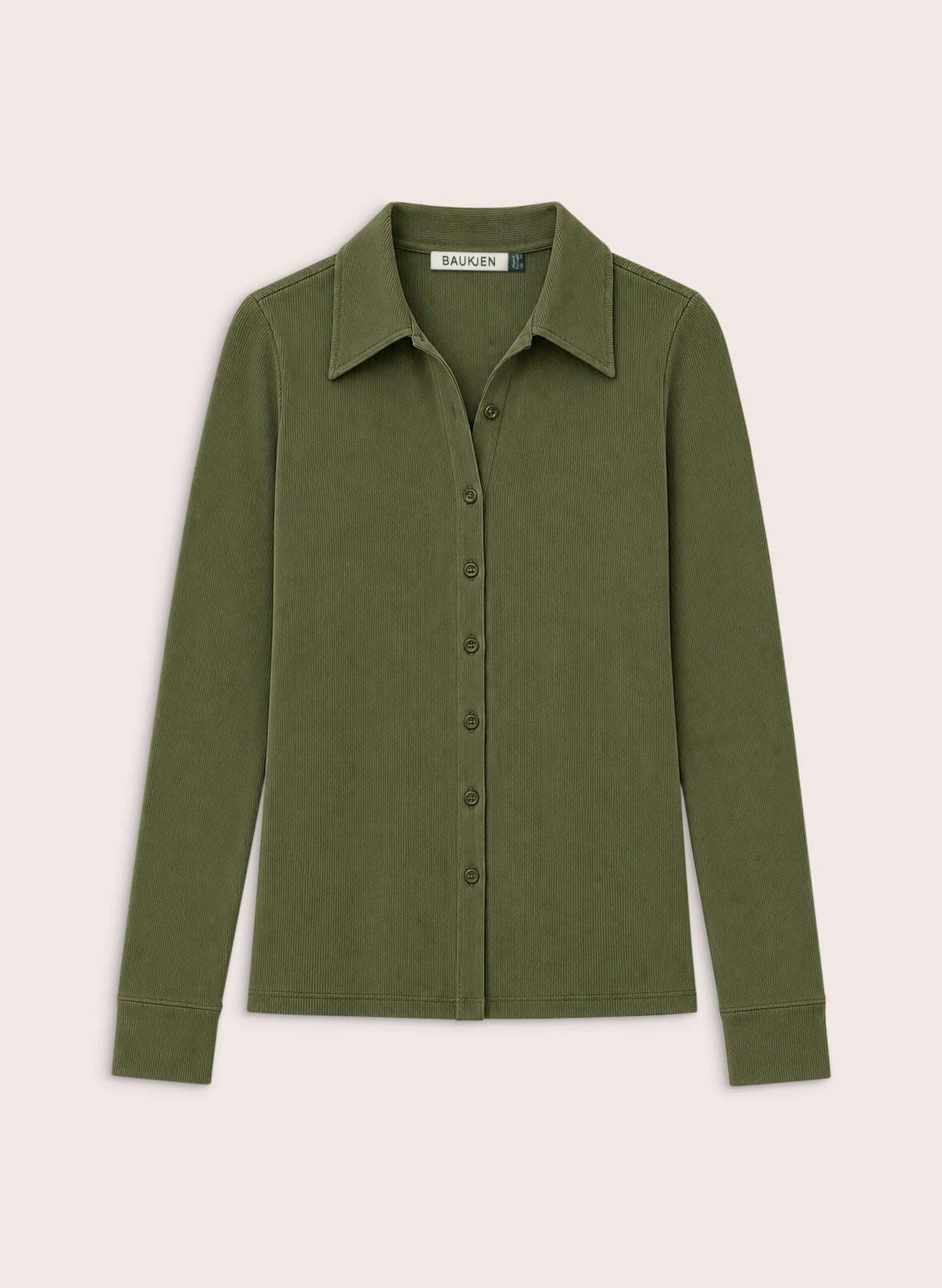 Kelly Ribbed Button-Down Top - Light Khaki