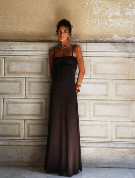 Dark chocolate brown maxi dress.