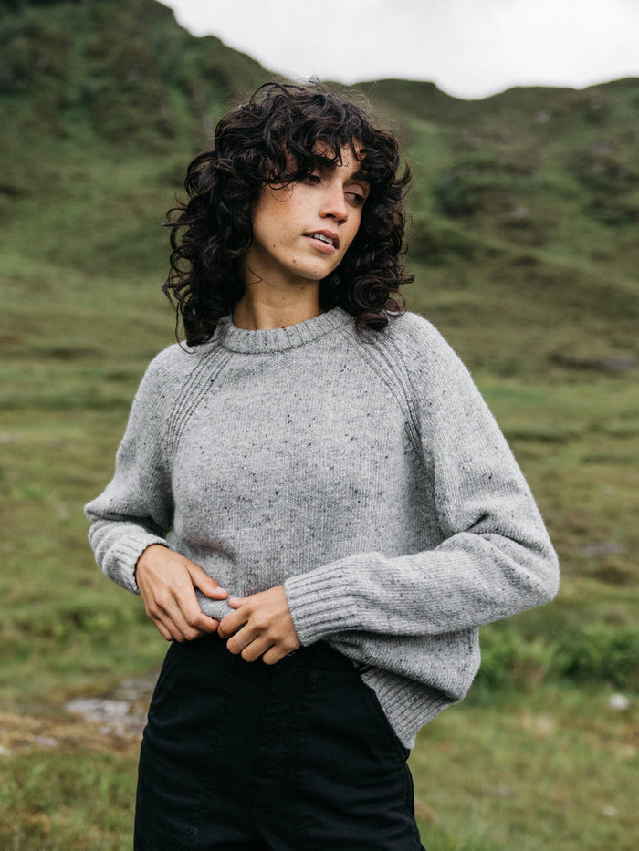 Light grey marl crew neck merino wool jumper.