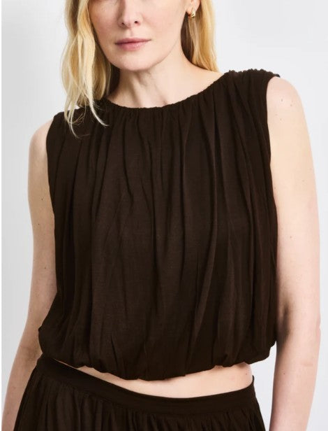 Koa Puff Ball Hem Top in Bitter Chocolate