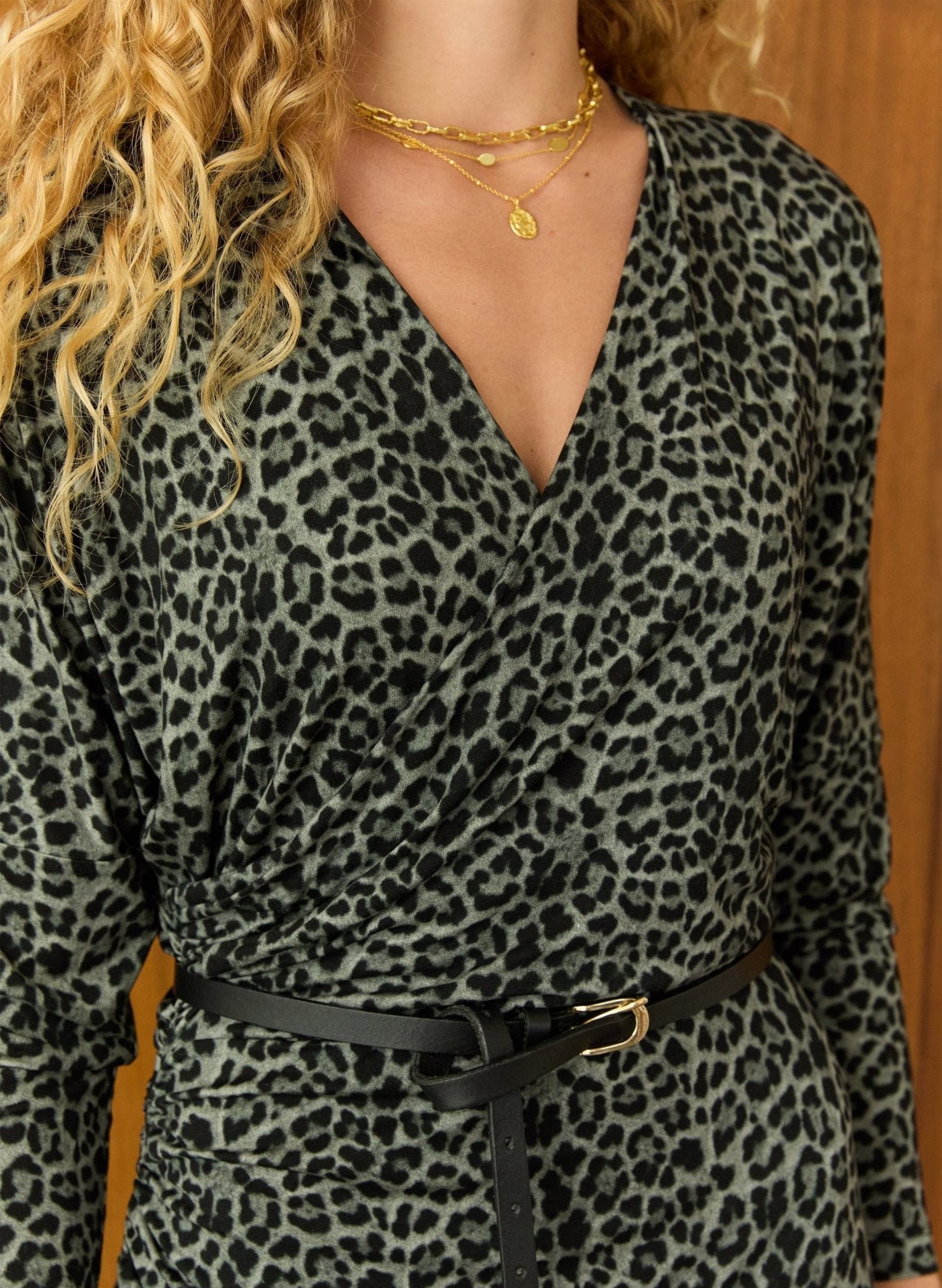 Kylar Printed Jersey Midi Dress / Steel Leopard
