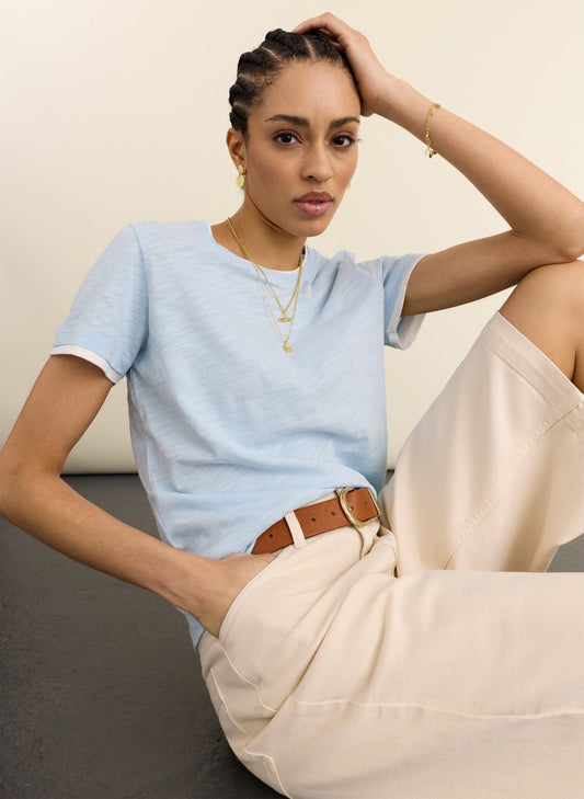 Ice blue organic cotton t-shirt.