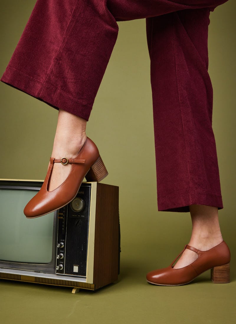 Lille Leather T-Bar Dolly Shoes - Brown