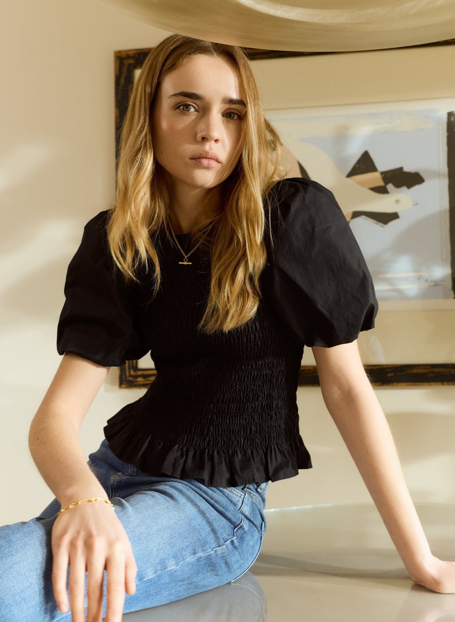 Lillie Organic Smocked Top - Caviar Black