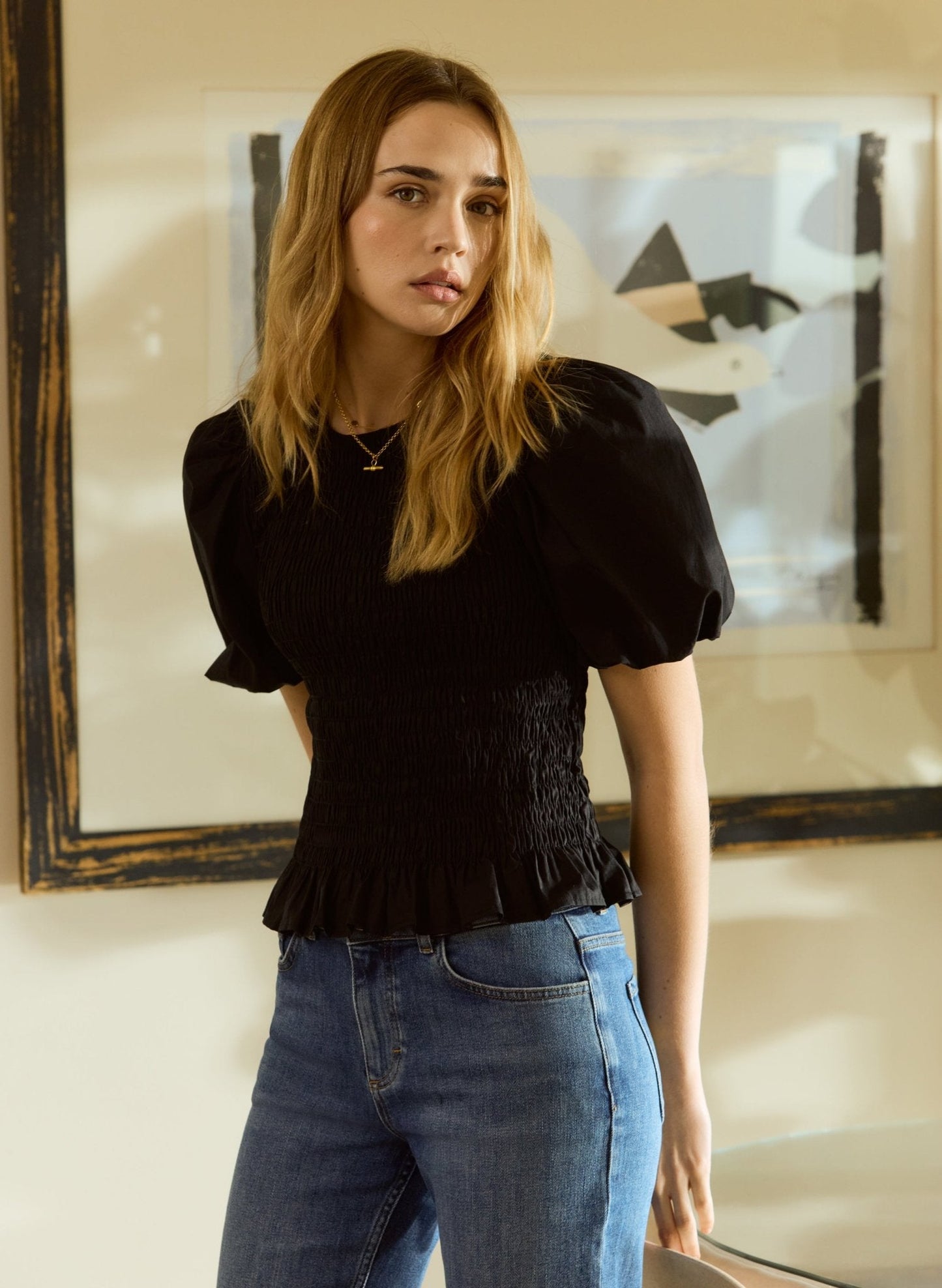 Lillie Organic Smocked Top - Caviar Black