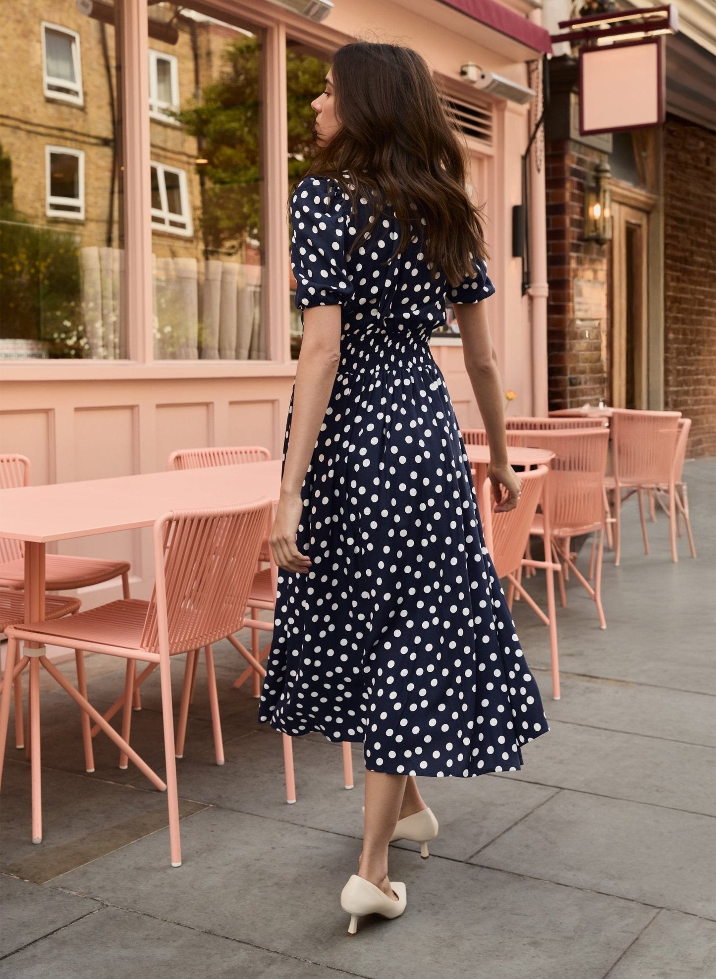 Lina Printed Midi Dress / Navy Mini Polka