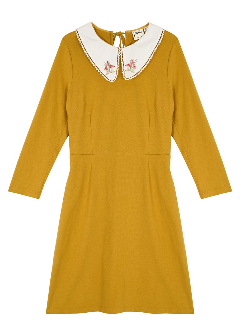 Loretta Embroidered Collar Jersey Dress - Mustard - Sustainable Organic Cotton - Yellow