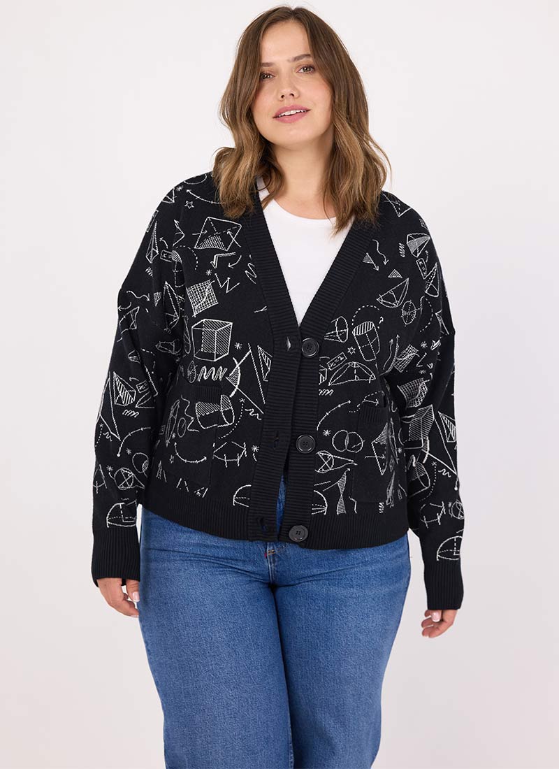 Lovelace Mathematics Print Oversized Cardigan - Black