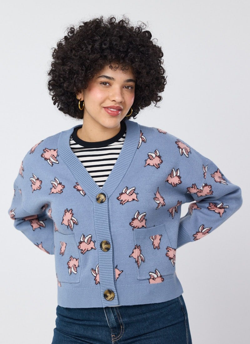 Lovelace Flying Pigs Intarsia Oversized Cardigan