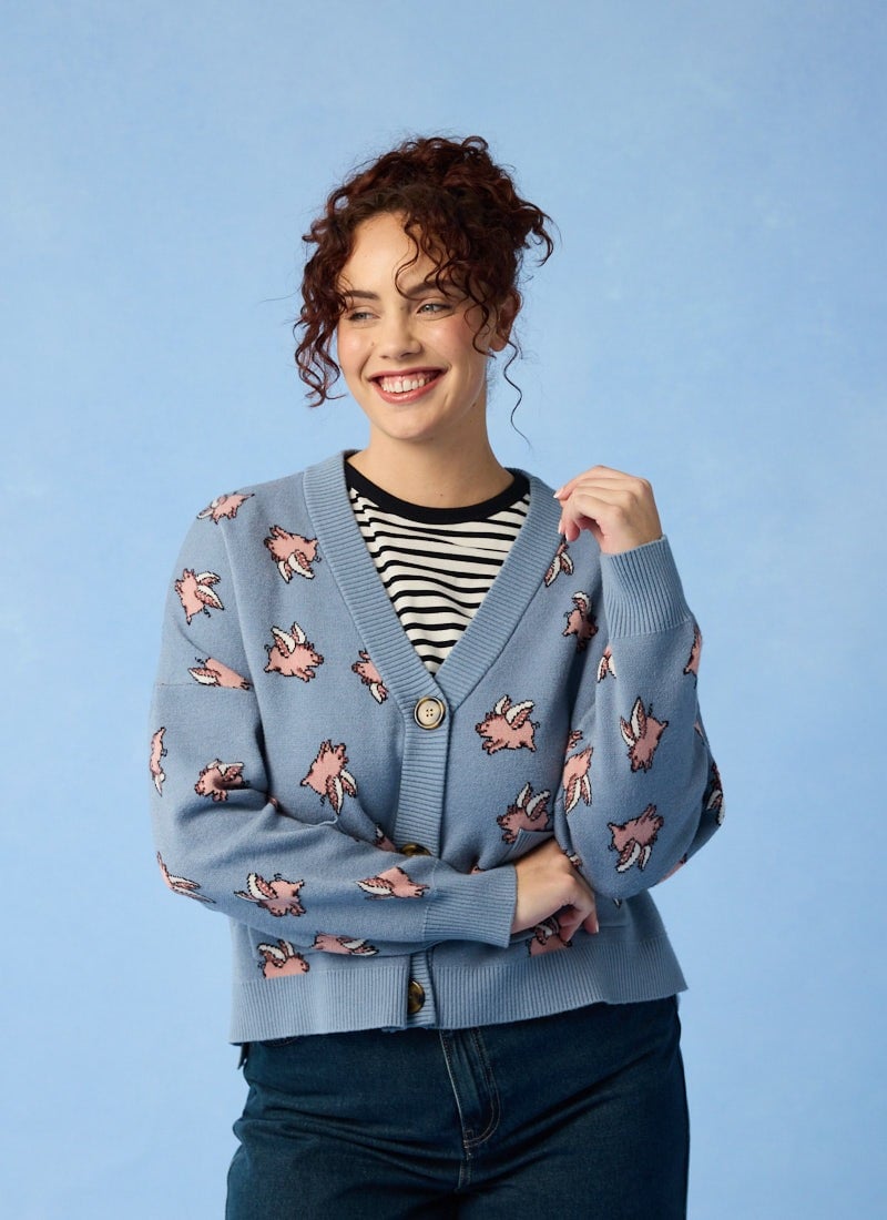 Lovelace Flying Pigs Intarsia Oversized Cardigan