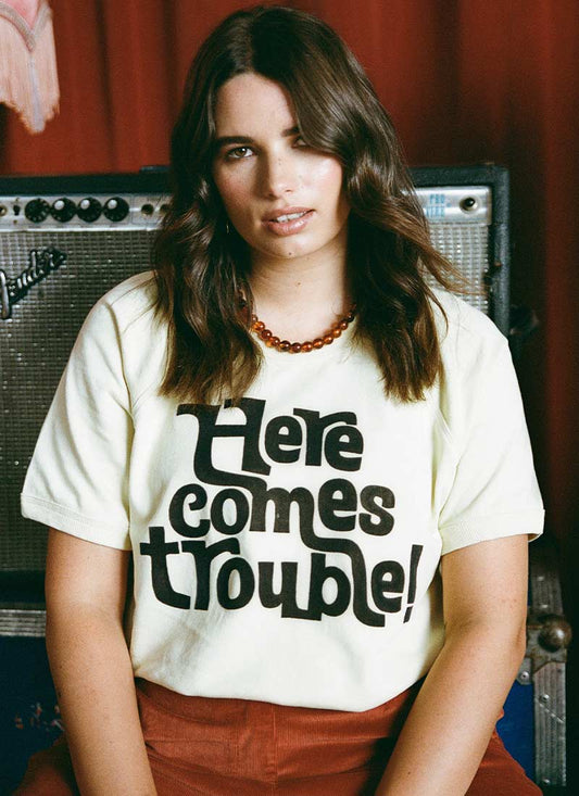 Lucretia Here Comes Trouble ShortSleeve Sweatshirt - Sustainable Organic Cotton (Cream)